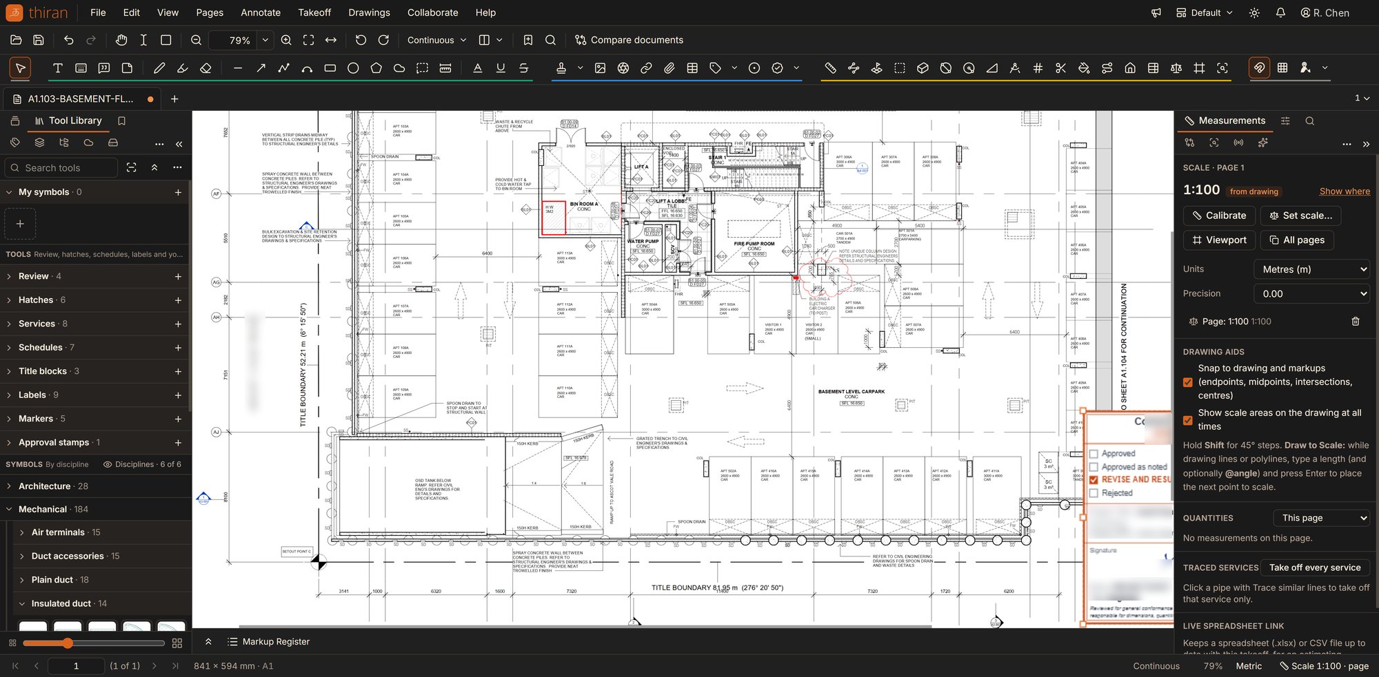 thiran on a tablet with a basement plan open