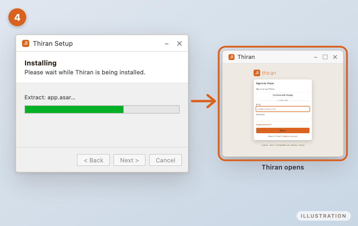Thiran Setup installing, then Thiran opening